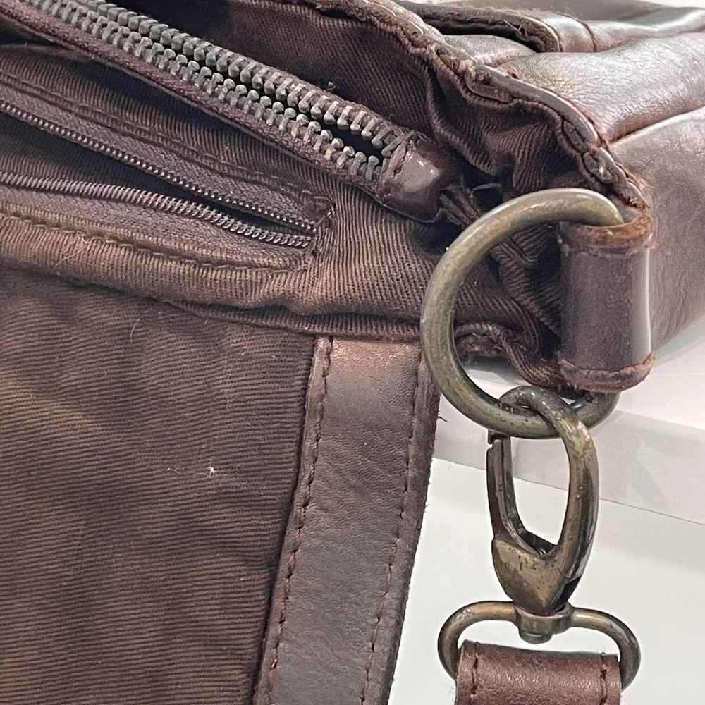 Brown Woven Leather Adjustable Strap Small Crossbody Purse Bag Distressed Travel - Picture 9 of 16